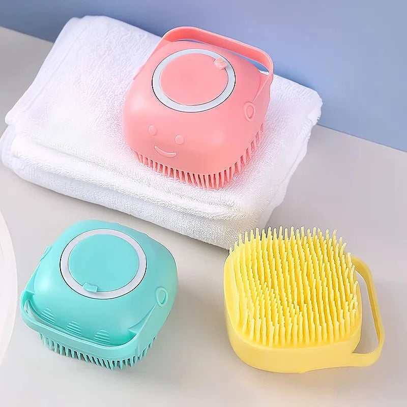 Esponja De Silicone Para Banho Com Dispenser Shampoo  Sabonete Escova Crianças Adultos e Pets