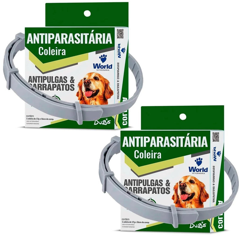 Coleiras antiparasitários Dug’s World kit com 3 coleiras - Últimas unidades